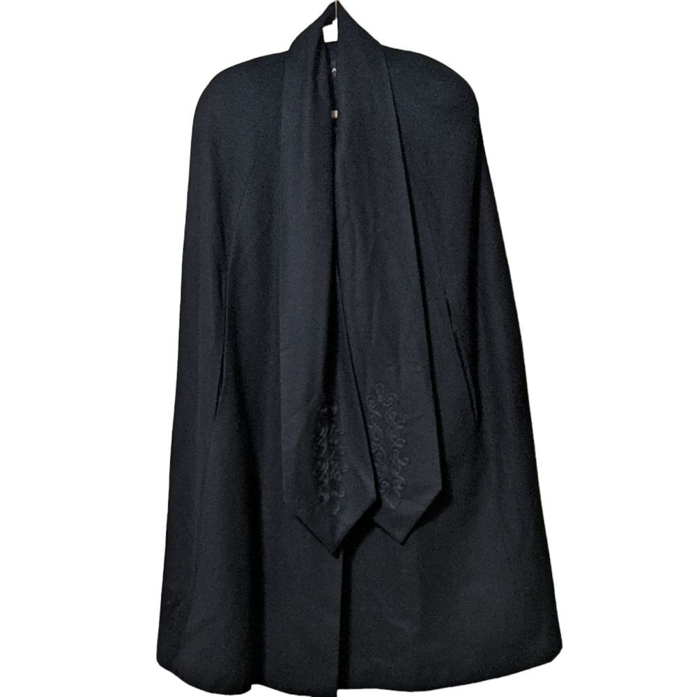 Alorna vintage black wool cape cloak arm slits and embroidered scarf OSFM - Picture 8 of 11